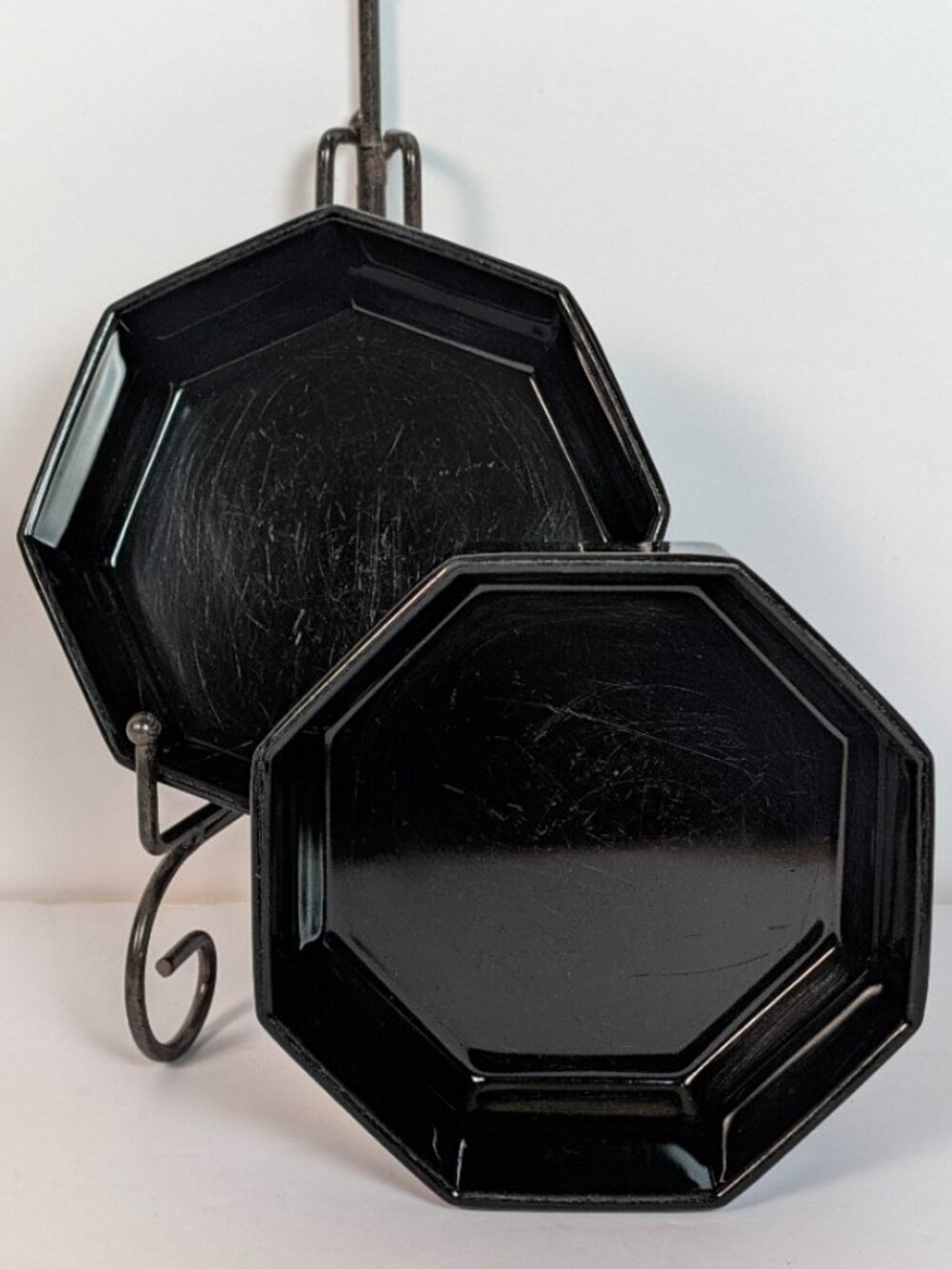 Vintage Arcoroc Octime Black Glass Octagon Bowls France Set of 2